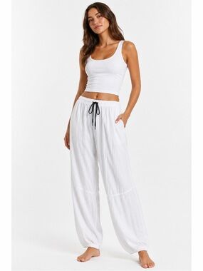 Jams World | VTG White Textured Lightweight Parachute Wide-Leg Drawstring Pants